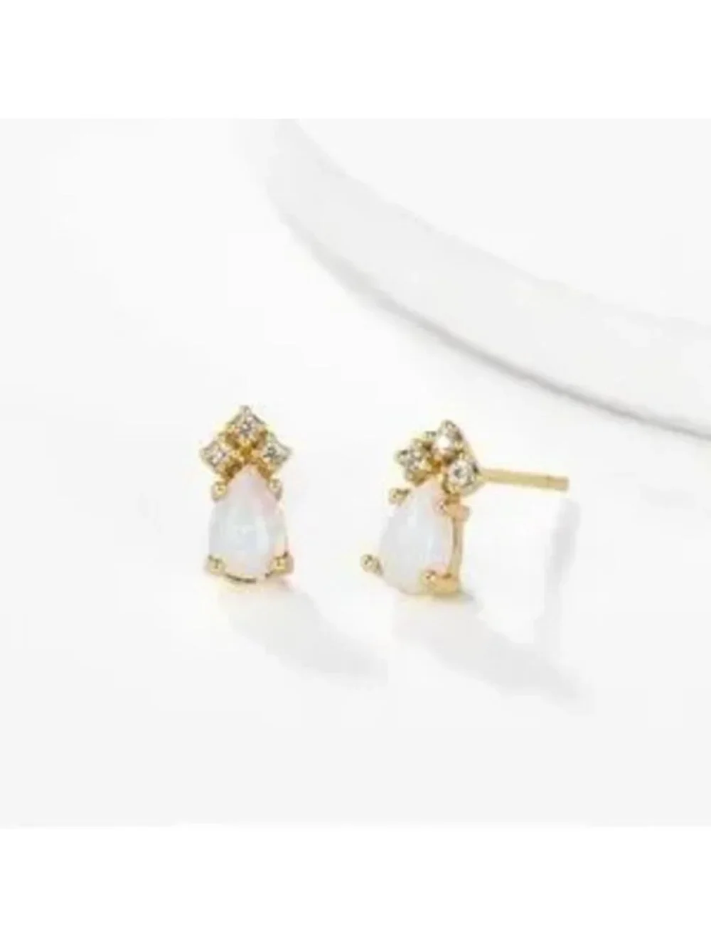 Gold 14k Gold Plated Opal CZ Stud Earrings